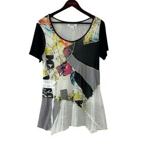 Feratelli Women Size S Mixed Media Dress Boho Top Tunic Blouse Art To Wear R4